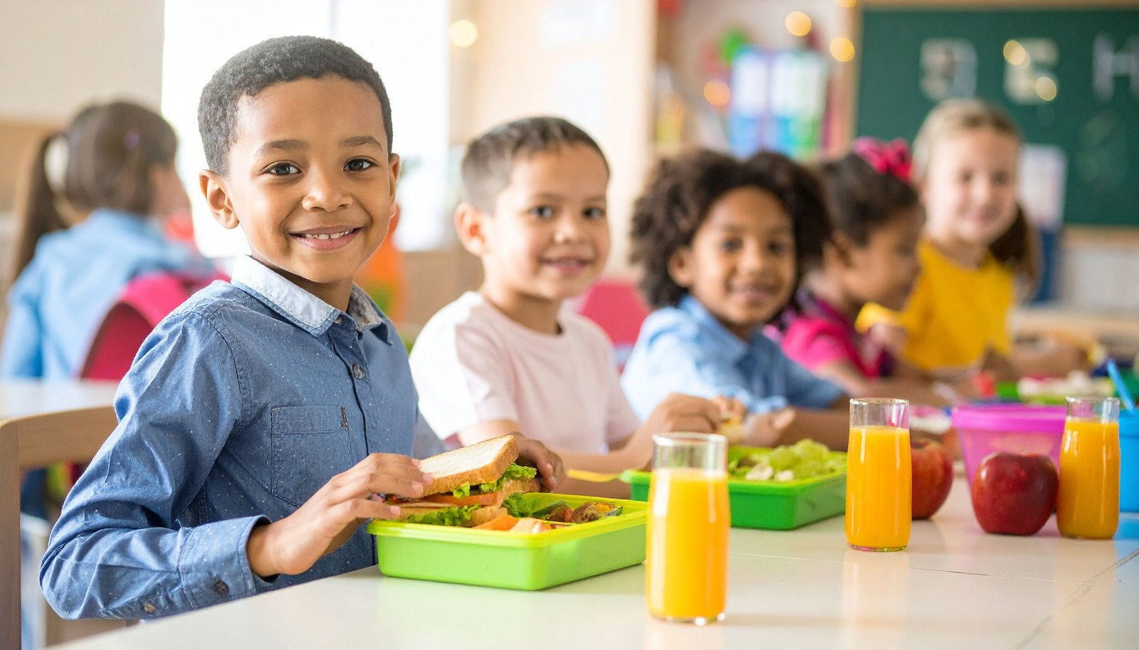 elementary school student eating their lunch